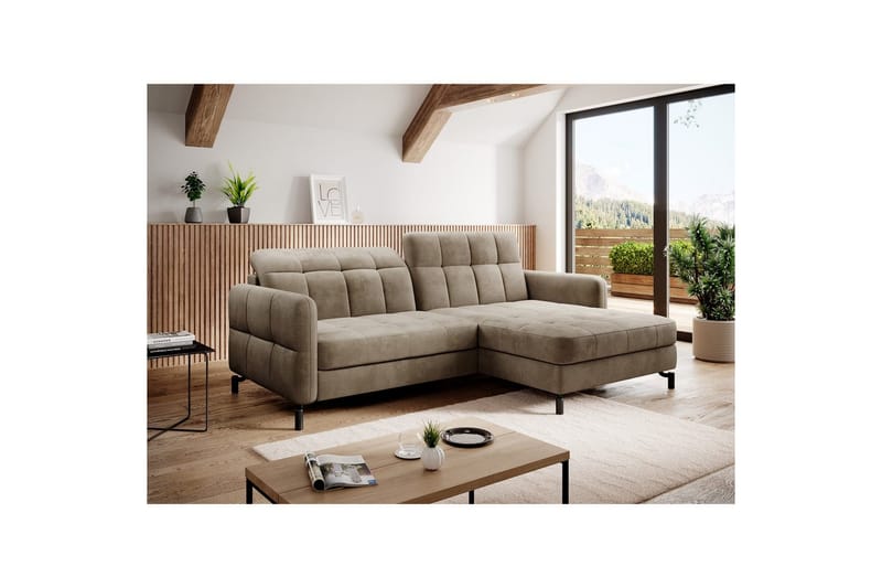 Hörnsoffa Eltap Lorelle 225x160x105 cm, Monolith 09, Mörk Beige, Höger