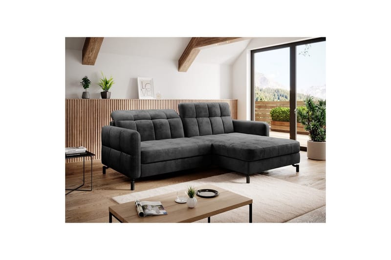 Hörnsoffa Eltap Lorelle 225x160x105 cm - Monolith 97, Mörkgrå, Höger - Möbler - Soffa - Bäddsoffa