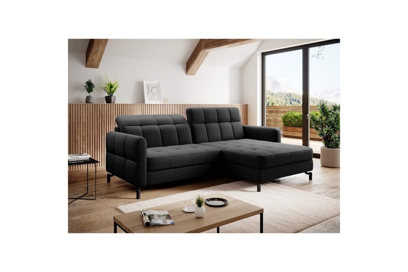 Hörnsoffa Eltap Lorelle 225x160x105 cm - Sawana 14, Svart, Höger - Möbler - Soffa - Bäddsoffa