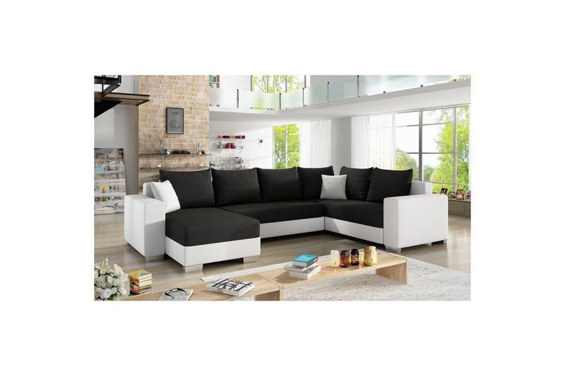 Hörnsoffa Eltap Marco 312x210x92 cm, Sawana 14, Soft 17, Svart, Vit, Vänster