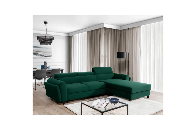 Hörnsoffa Eltap Mariall 288x200x92 cm - Kronos 19, Mörkgrön, Höger - Möbler - Soffa - Bäddsoffa