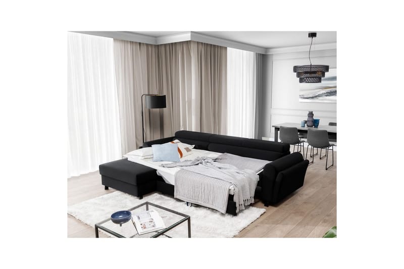Hörnsoffa Eltap Mariall 288x200x92 cm - Mat Sammet 99, Blå, Vänster - Möbler - Soffa - Bäddsoffa