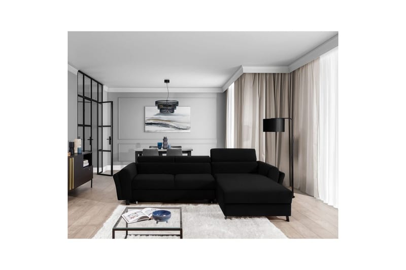 Hörnsoffa Eltap Mariall 288x200x92 cm - Sawana 14, Svart, Höger - Möbler - Soffa - Bäddsoffa
