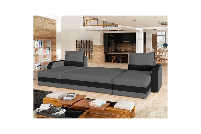Hörnsoffa Eltap Marion 312x143x88 cm - Alova 36, Alova 04, Grå, Svart - Möbler - Soffa - Bäddsoffa