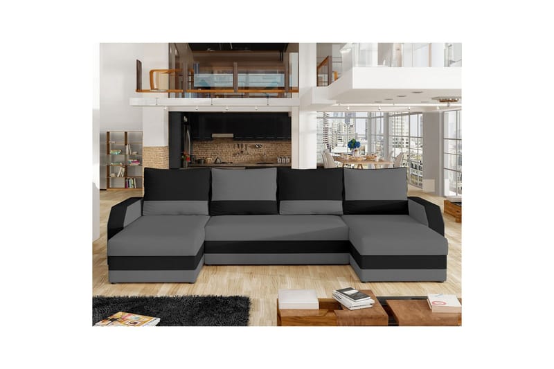 Hörnsoffa Eltap Marion 312x143x88 cm - Alova 36, Alova 04, Grå, Svart - Möbler - Soffa - Bäddsoffa