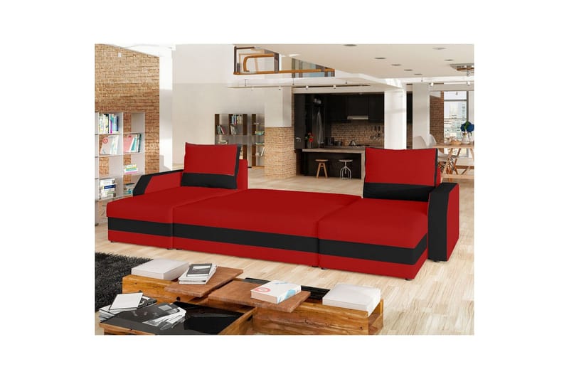 Hörnsoffa Eltap Marion 312x143x88 cm - Alova 46, Alova 04, Röd, Svart - Möbler - Soffa - Bäddsoffa