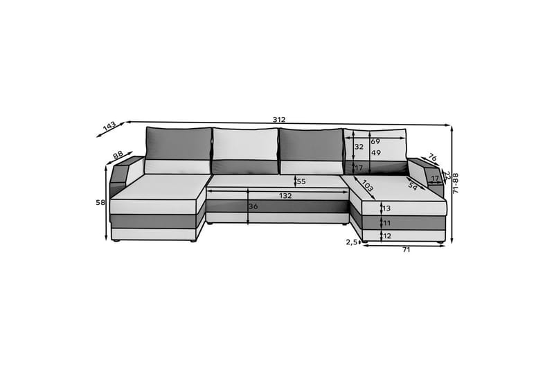 Hörnsoffa Eltap Marion 312x143x88 cm - Alova 46, Alova 04, Röd, Svart - Möbler - Soffa - Bäddsoffa