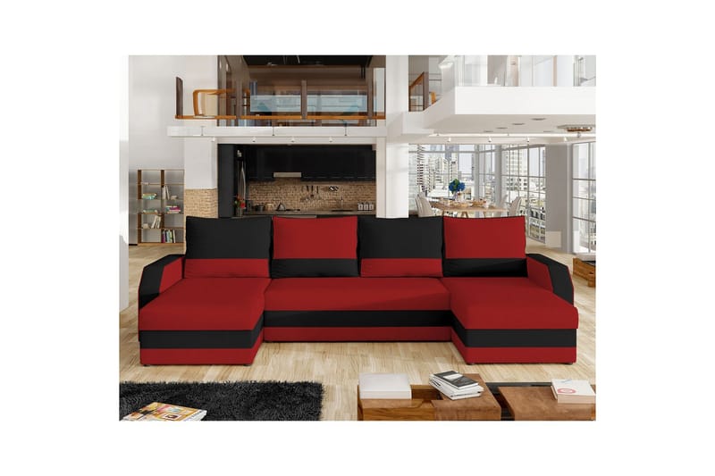 Hörnsoffa Eltap Marion 312x143x88 cm - Alova 46, Alova 04, Röd, Svart - Möbler - Soffa - Bäddsoffa