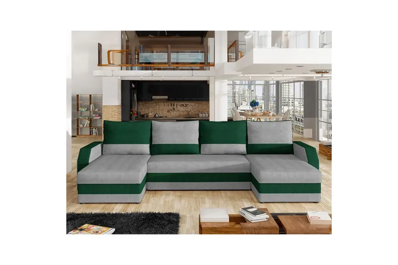 Hörnsoffa Eltap Marion 312x143x88 cm - Paros 05, Kronos 19, Ljusgrå, Mörkgrön - Möbler - Soffa - Bäddsoffa