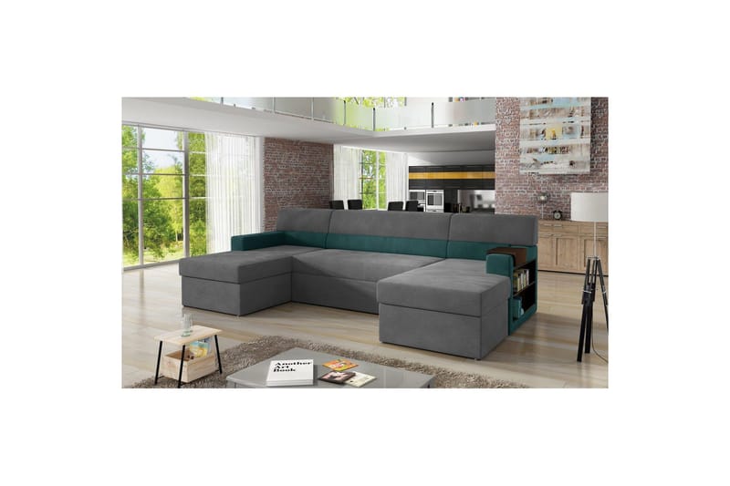 Hörnsoffa Eltap Markos 310x159x90 cm - Mat Sammet 85, Mat Sammet 75, Grå, Grön, Höger - Möbler - Soffa - Bäddsoffa