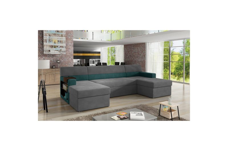 Hörnsoffa Eltap Markos 310x159x90 cm - Mat Sammet 85, Mat Sammet 75, Grå, Grön, Vänster - Möbler - Soffa - Bäddsoffa