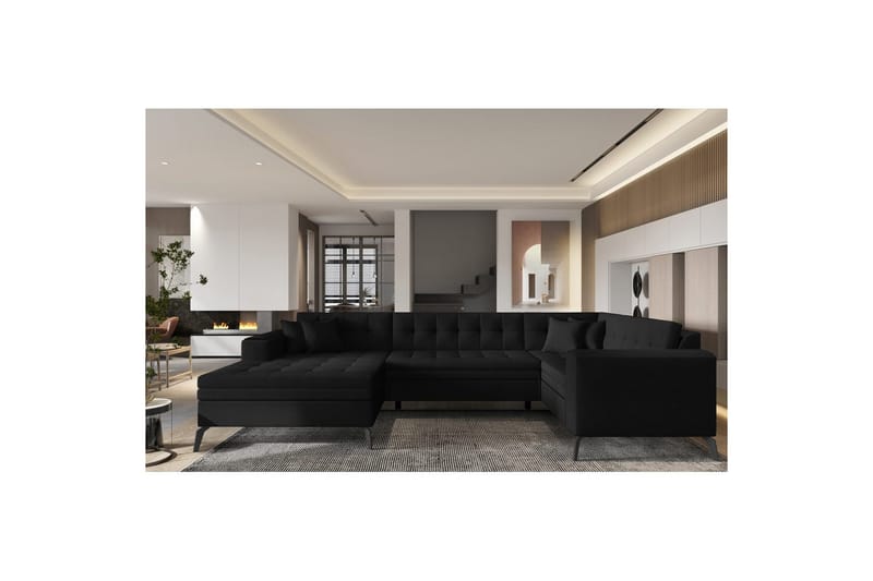 Hörnsoffa Eltap Montez 340x180x93 cm - Flores 10, Svart, Vänster - Möbler - Soffa - Bäddsoffa