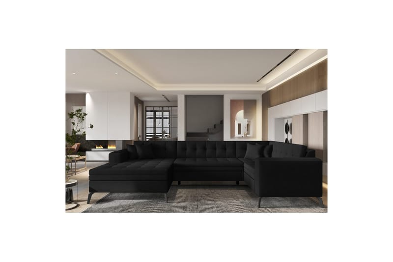 Hörnsoffa Eltap Montez 340x180x93 cm - Flores 10, Svart, Vänster - Möbler - Soffa - Bäddsoffa