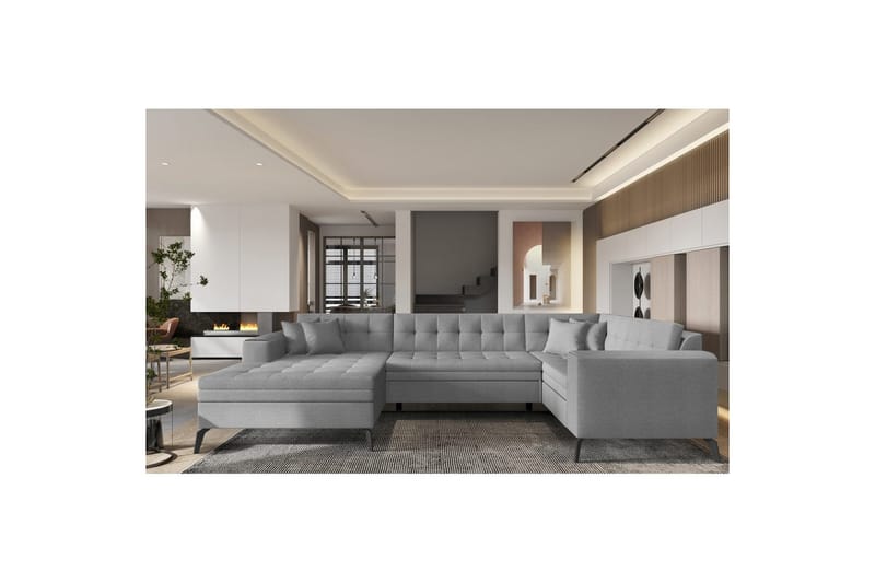 Hörnsoffa Eltap Montez 340x180x93 cm - Flores 4, Ljusgrå, Vänster - Möbler - Soffa - Bäddsoffa