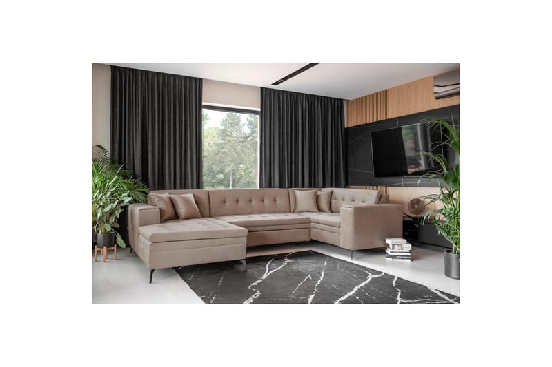 Hörnsoffa Eltap Montez 340x180x93 cm - Nube 20, Beige, Vänster - Möbler - Soffa - Bäddsoffa