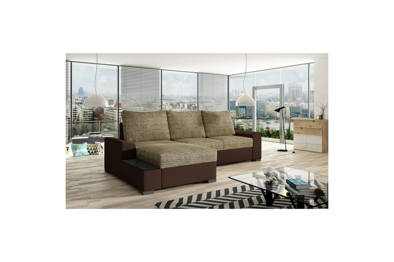 Hörnsoffa Eltap Negro 245x165x90 cm - Berlin 03, Soft 66, Beige, Mörkbrun, Vänster - Möbler - Soffa - Bäddsoffa