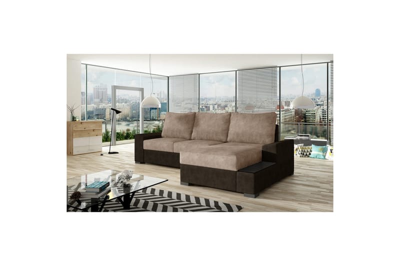 Hörnsoffa Eltap Negro 245x165x90 cm - Dora 28, Dora 21, Mörkbrun, Beige, Höger - Möbler - Soffa - Bäddsoffa