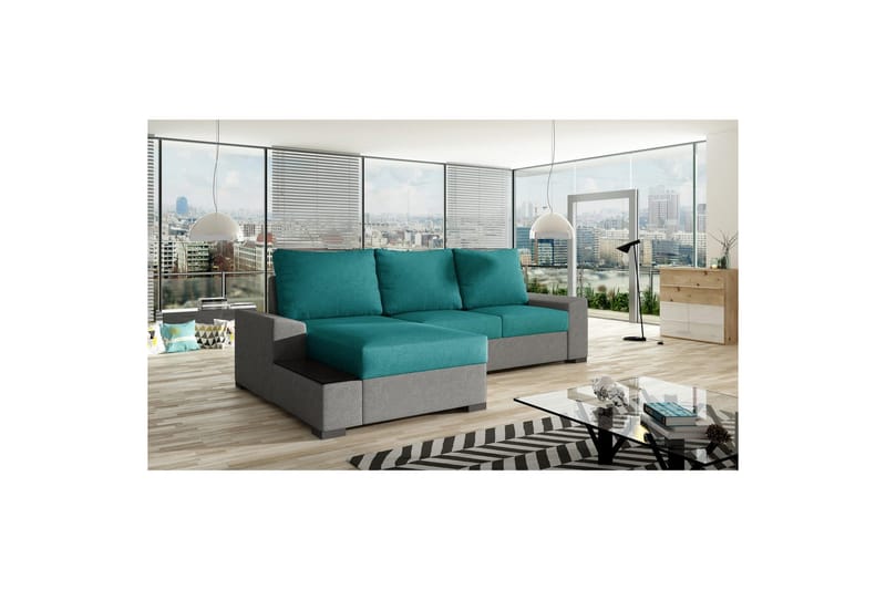 Hörnsoffa Eltap Negro 245x165x90 cm - Dora 85, Dora 90, Mörkgrön, Grå, Vänster - Möbler - Soffa - Bäddsoffa