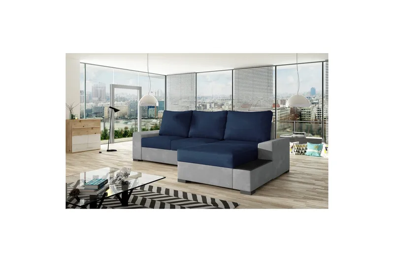 Hörnsoffa Eltap Negro 245x165x90 cm, Kronos 09, Paros 05, Mörkblå, Ljusgrå, Höger