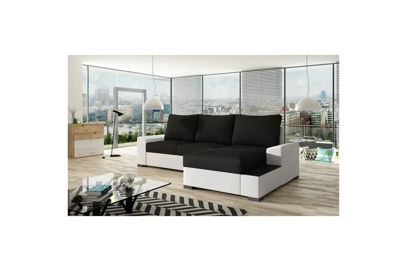 Hörnsoffa Eltap Negro 245x165x90 cm - Sawana 14, Soft 17, Svart, Vit, Höger - Möbler - Soffa - Bäddsoffa