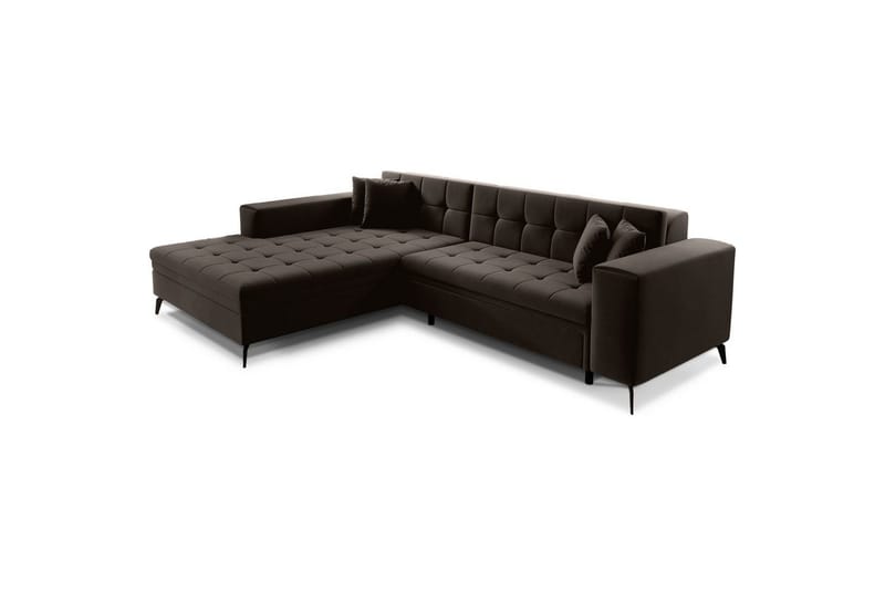 Hörnsoffa Eltap Solange 292x196x84 cm - Mat Velvet 29, Mörkbrun, Vänster - Möbler - Soffa - Bäddsoffa