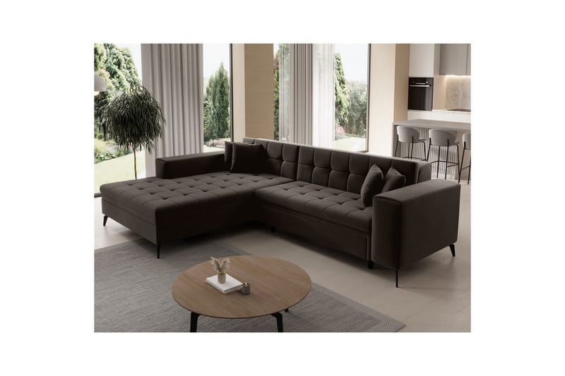 Hörnsoffa Eltap Solange 292x196x84 cm - Mat Velvet 29, Mörkbrun, Vänster - Möbler - Soffa - Bäddsoffa