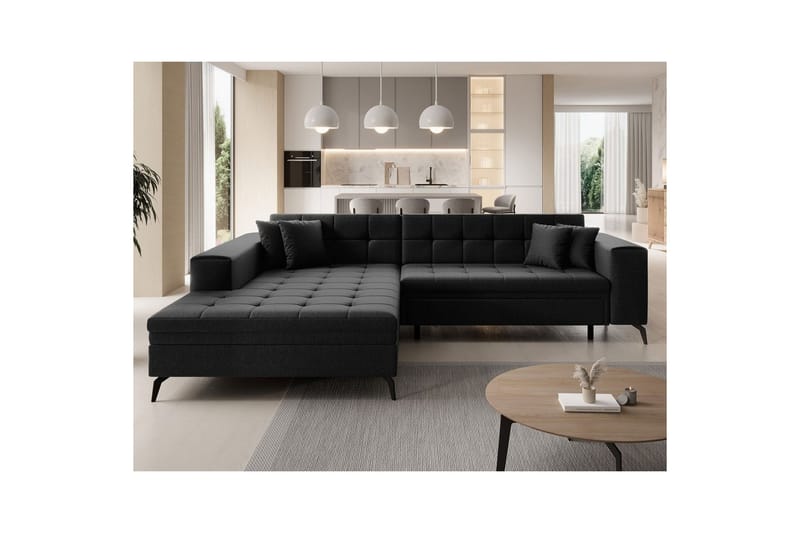 Hörnsoffa Eltap Solange 292x196x84 cm - Sawana 14, Svart, Vänster - Möbler - Soffa - Bäddsoffa