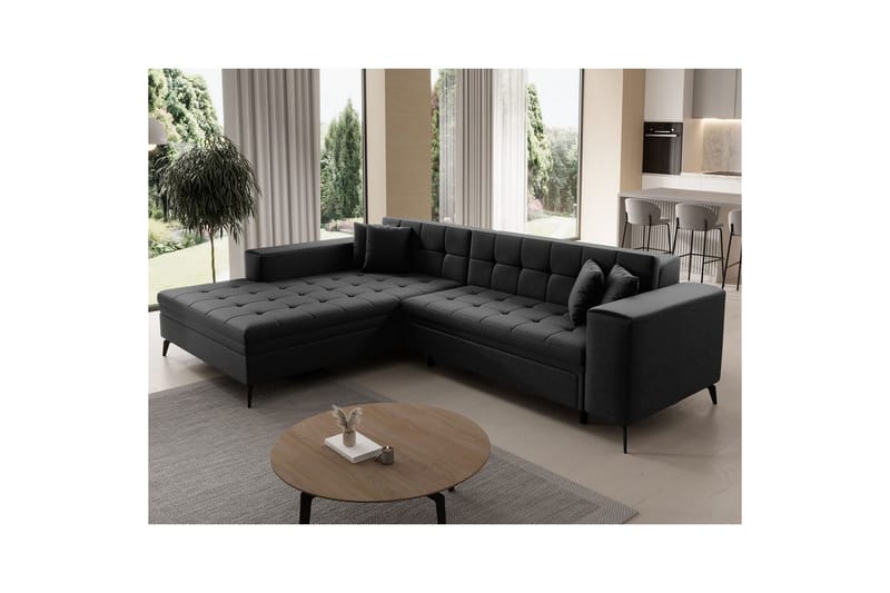 Hörnsoffa Eltap Solange 292x196x84 cm - Sawana 14, Svart, Vänster - Möbler - Soffa - Bäddsoffa