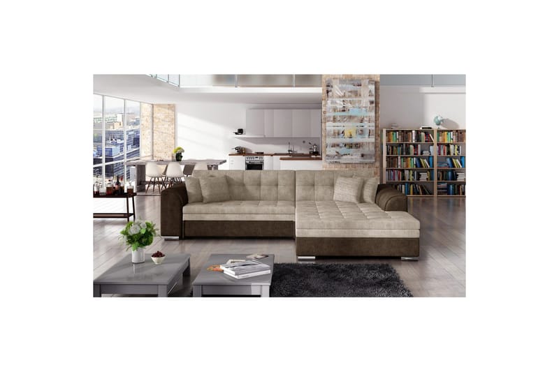Hörnsoffa Eltap Sorento 296x194x78 cm - Dora 28, Dora 22, Brun, Höger - Möbler - Soffa - Bäddsoffa