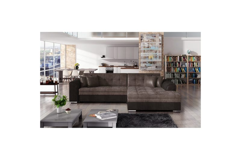 Hörnsoffa Eltap Sorento 296x194x78 cm - Monolith 09, Monolith 29, Brun, Höger - Möbler - Soffa - Bäddsoffa