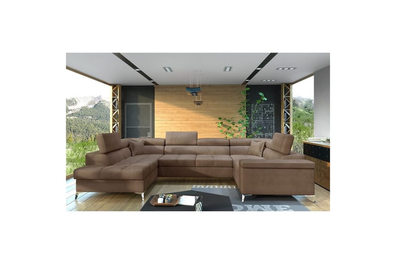 Hörnsoffa Eltap Thiago 342x208x88 cm - Monolith 09, Ljusbrun, Vänster - Möbler - Soffa - Bäddsoffa