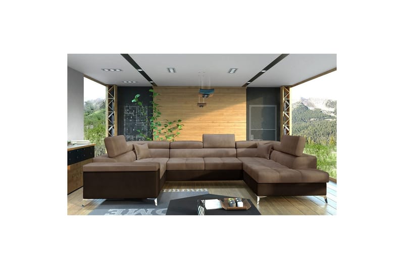 Hörnsoffa Eltap Thiago 342x208x88 cm - Monolith 09, Monolith 29, Ljusbrun, Höger - Möbler - Soffa - Bäddsoffa