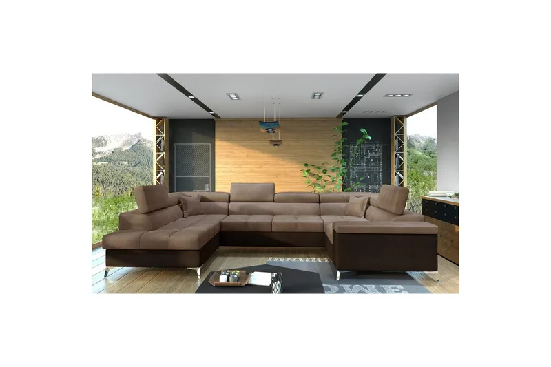 Hörnsoffa Eltap Thiago 342x208x88 cm - Monolith 09, Monolith 29, Ljusbrun, Vänster - Möbler - Soffa - Bäddsoffa