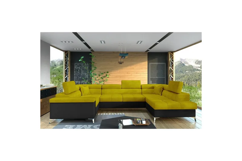 Hörnsoffa Eltap Thiago 342x208x88 cm - Omega 68, Soft 11, Gul, Höger - Möbler - Soffa - Bäddsoffa