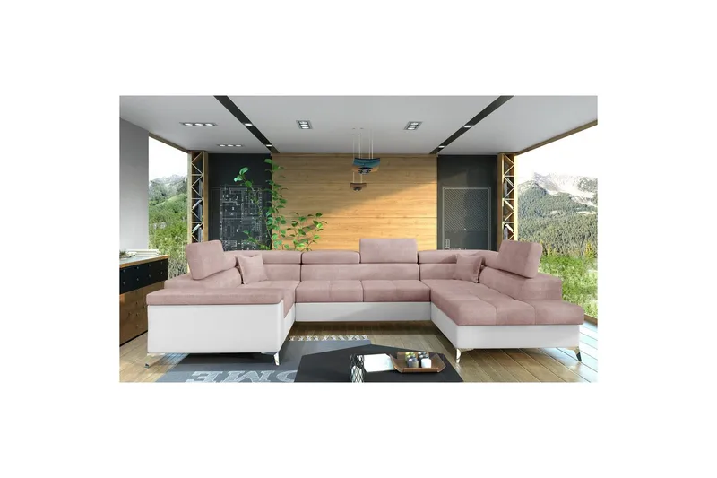 Hörnsoffa Eltap Thiago 342x208x88 cm - Omega 91, Mjuk 17, Rosa, Höger - Möbler - Soffa - Bäddsoffa