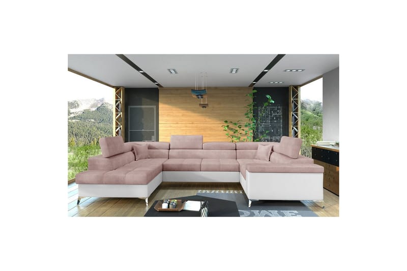 Hörnsoffa Eltap Thiago 342x208x88 cm - Omega 91, Mjuk 17, Rosa, Vänster - Möbler - Soffa - Bäddsoffa