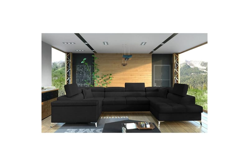 Hörnsoffa Eltap Thiago 342x208x88 cm, Sawana 14, Svart, Höger