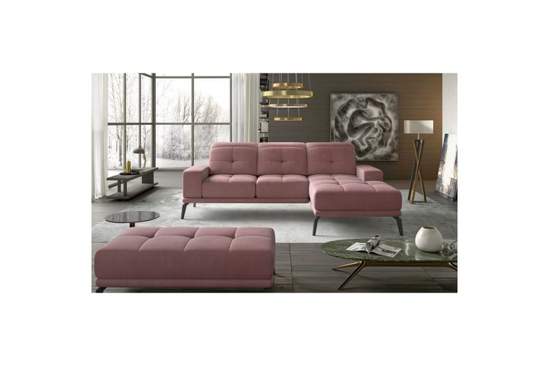 Hörnsoffa Eltap Torrense 265x175x98 cm - Mat Velvet 63, Rosa, Höger - Möbler - Soffa - Bäddsoffa