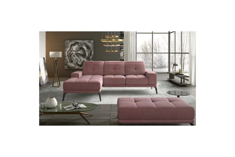 Hörnsoffa Eltap Torrense 265x175x98 cm - Mat Velvet 63, Rosa, Vänster - Möbler - Soffa - Bäddsoffa