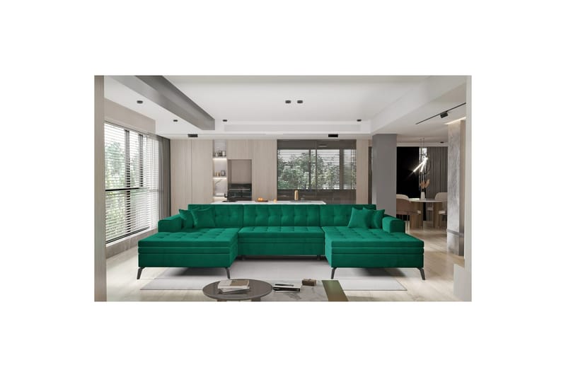 Hörnsoffa Eltap Vertizo 350x170x93 cm - Nube 35, Mörkgrön, Symmetrisk - Möbler - Soffa - Bäddsoffa