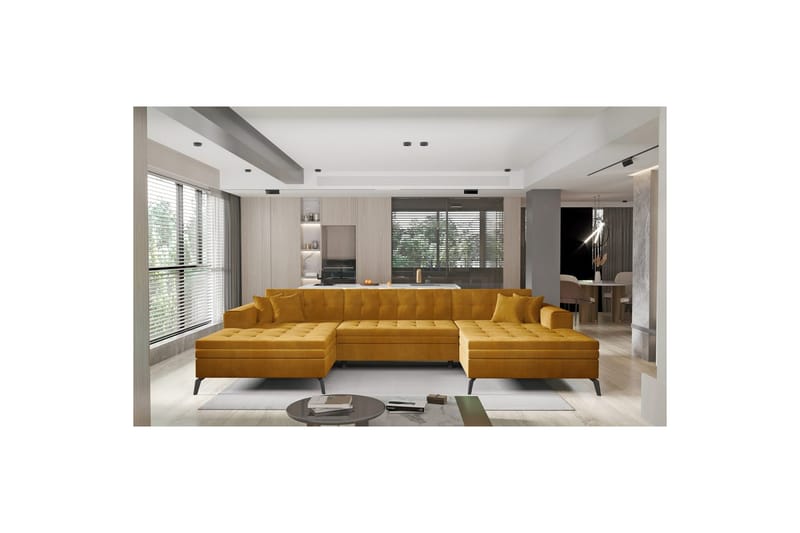 Hörnsoffa Eltap Vertizo 350x170x93 cm - Nube 45, Gul, Symmetrisk - Möbler - Soffa - Bäddsoffa