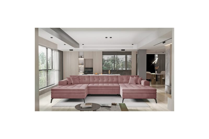 Hörnsoffa Eltap Vertizo 350x170x93 cm, Velvetmat 24, rosa, Symmetrisk