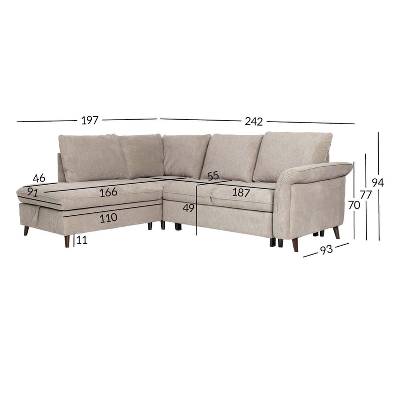 Hörnsoffa Lindy Vänsterhörn - ljusbrun - Möbler - Soffa - Bäddsoffa