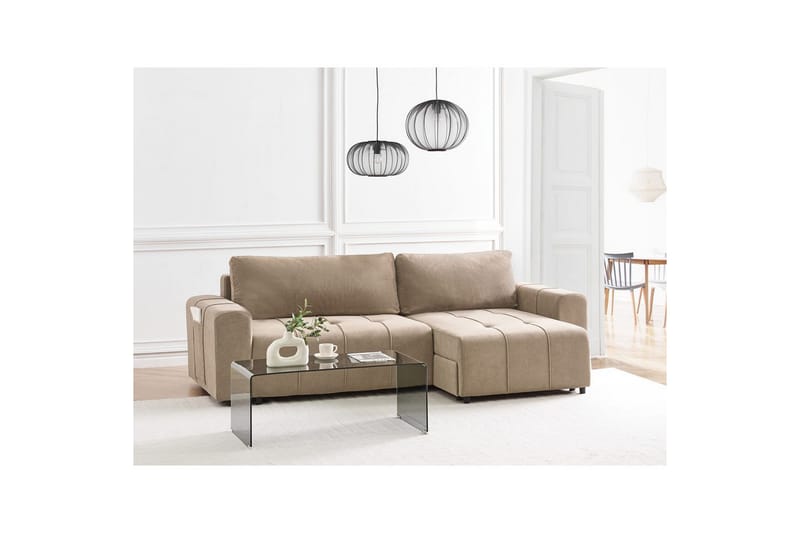 Hörnsoffa till vänster Vänstervänd Innvik - Brun, 213x156 cm - Möbler - Soffa - Bäddsoffa