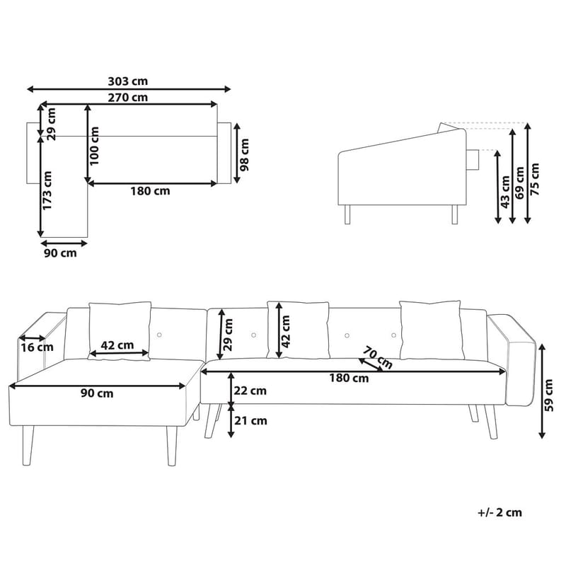 Hörnsoffa Vadso - Vit, ljust trä/Högervänd - Möbler - Soffa - Bäddsoffa