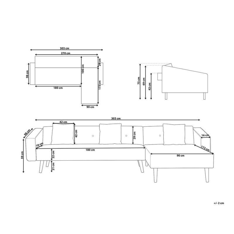 Hörnsoffa Vadso - Vit, ljust trä/Vänstervänd - Möbler - Soffa - Bäddsoffa