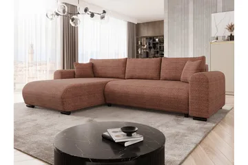 Handda 3-sits Vänstervänd Bäddsoffa med Divan och Schäslong i Tyg - Rostbrun - Möbler - Soffa - Bäddsoffa