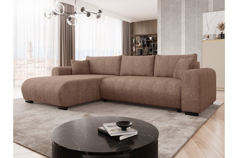 Handda Bäddsoffa med Divan 3-sits i Bouclé - Rosa - Möbler - Soffa - Bäddsoffa