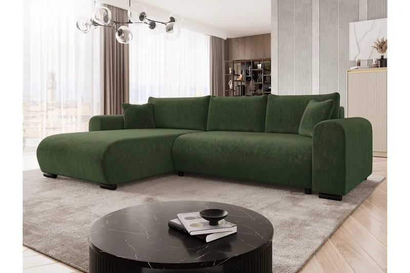 Handda Bäddsoffa med Divan 3-sits i Chenille - Grön - Möbler - Soffa - Bäddsoffa