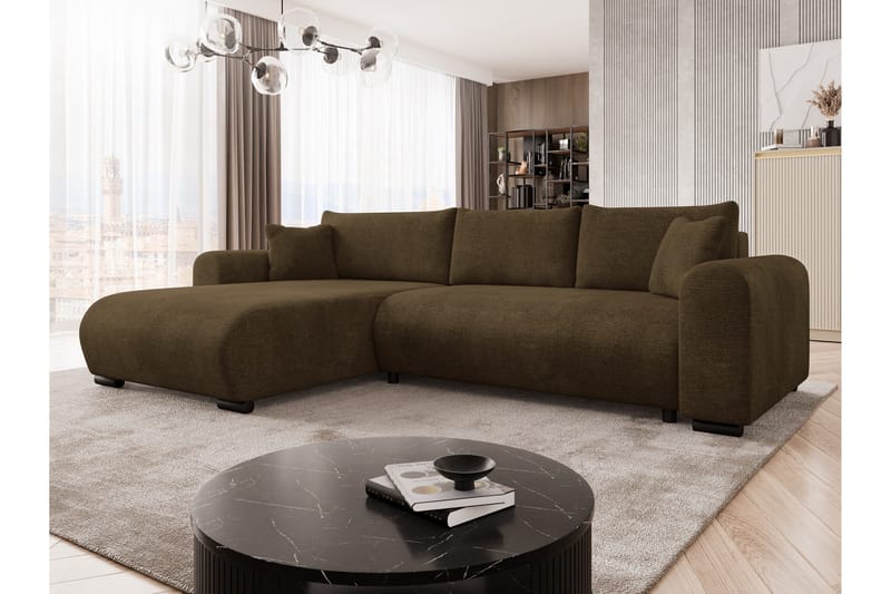 Handda Bäddsoffa med Divan 3-sits i Sammet - Brun - Möbler - Soffa - Bäddsoffa